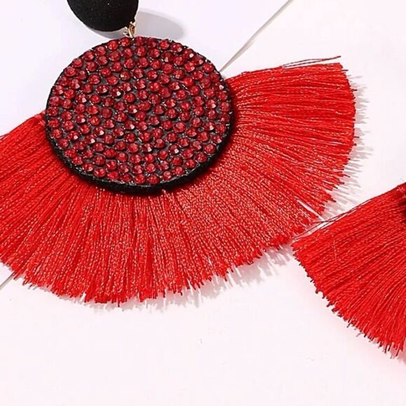 3for$20 NEW Rhinestone Round Decor Tassel Drop Earrings - Picture 2 of 3